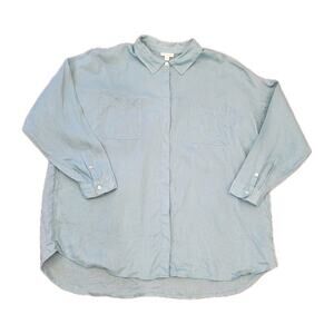 J. Jill Love Linen Womens Hidden Button Shirt Size XL Teal Essential Long Sleeve